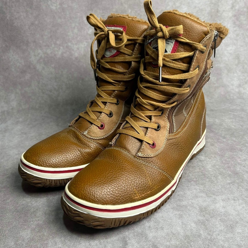Pajar Canada Mens Brown Leather Waterproof Winter Boots Side Zip Size 15 -30C